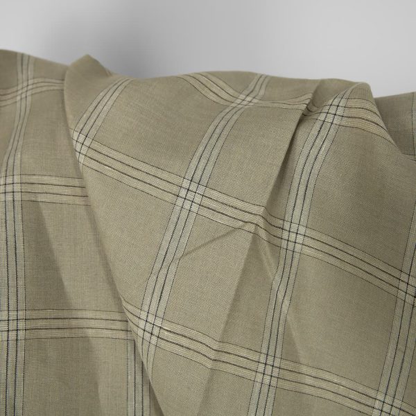 Linen fabric green-beige checks, 150cm