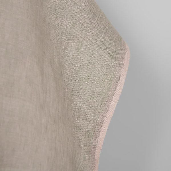 Linen fabric green lilac melange, fabric edge