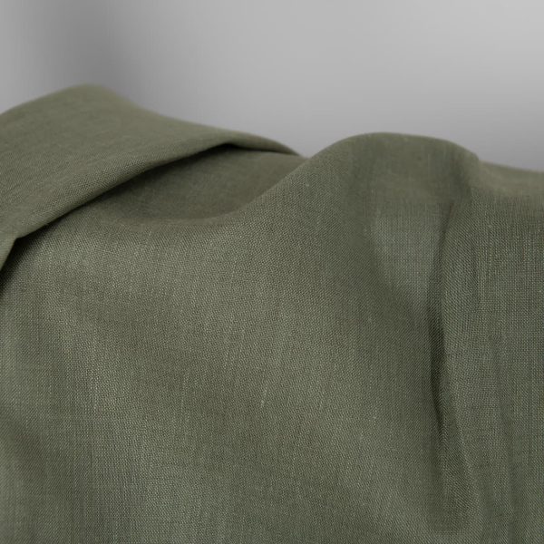 Linen fabric grey green melange, plain weave