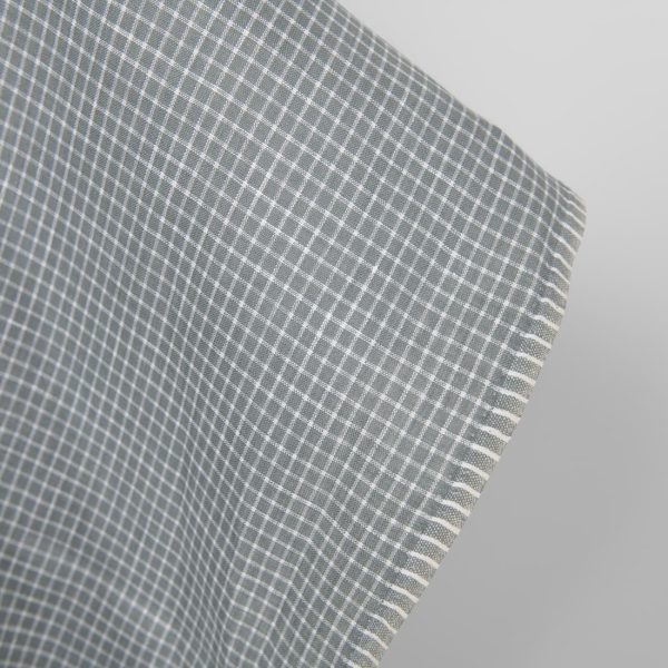 Linen fabric grey white checks, fabric edge