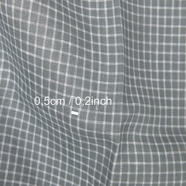 Linen fabric grey white checks, with measurements