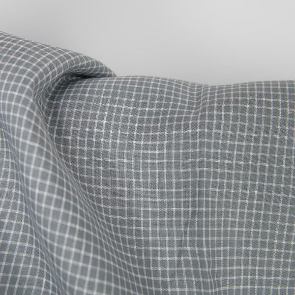 Linen fabric grey white checks, 100% linen