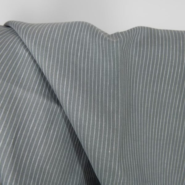 Linen fabric grey white stripes, 100% linen