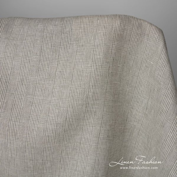 Linen fabric light beige with green checks measurements
