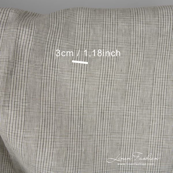 Linen fabric light beige with green checks measurements