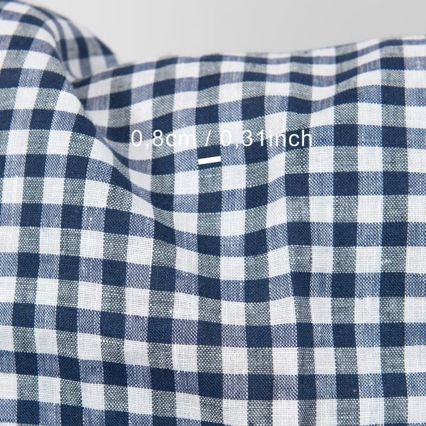 Linen fabric in white blue checks, 0.8cm.