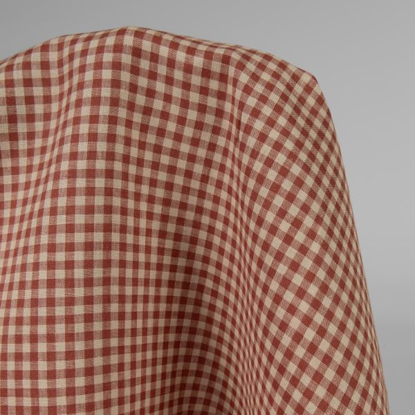 Linen fabric in sand red checks product photo