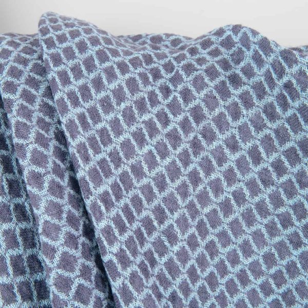 Blue double-sided washed linen fabric in a diamond pattern, jacquard