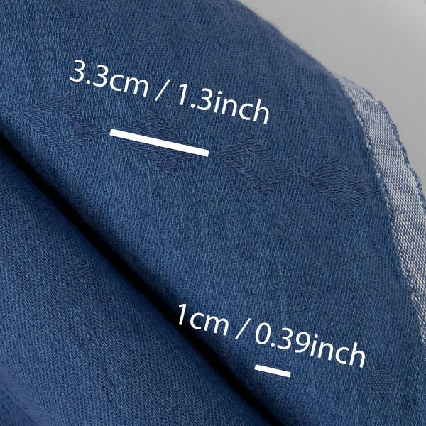 リネン生地 グレイッシュブルー 控えめなダイヤモンド柄、ウォッシュ加工 - 画像 (5)