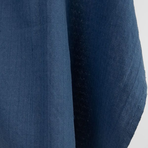 Dark blue linen cotton fabric, patterned