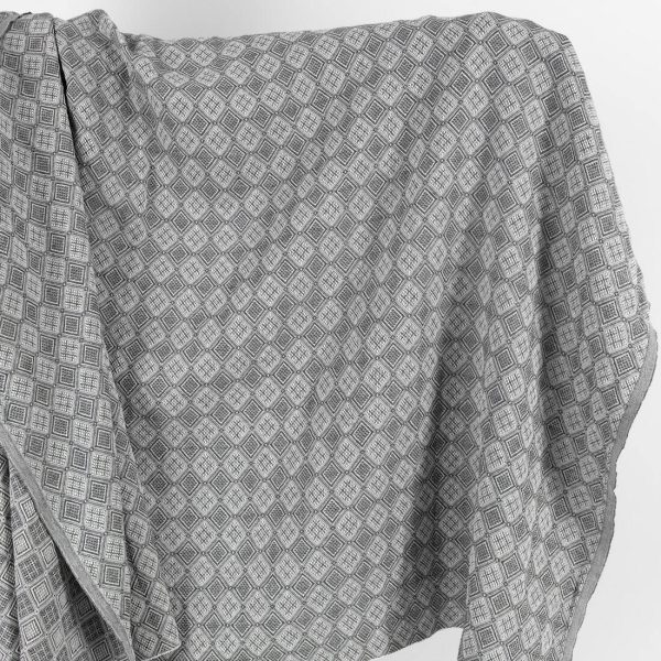 Grey linen cotton fabric in rhombus pattern