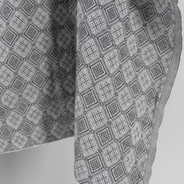 Grey linen cotton fabric in rhombus pattern, specially washed to increase softness
