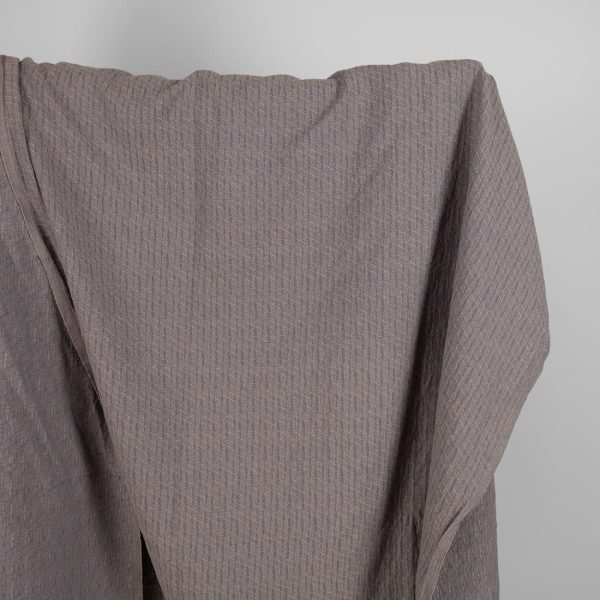 Washed linen cotton fabric blueish grey and brown pattern
