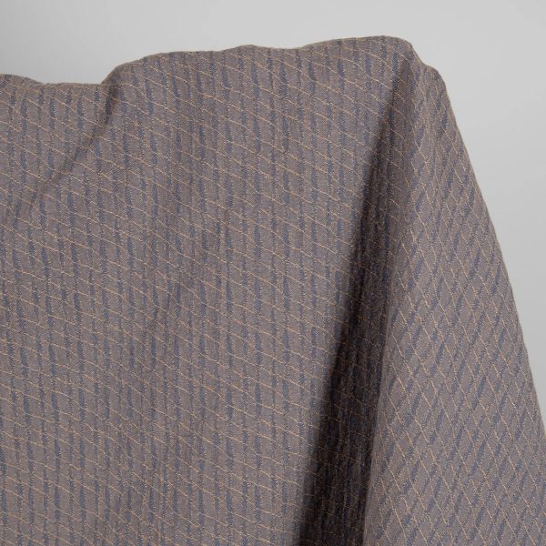 Washed linen cotton fabric blueish grey and brown pattern 150cm