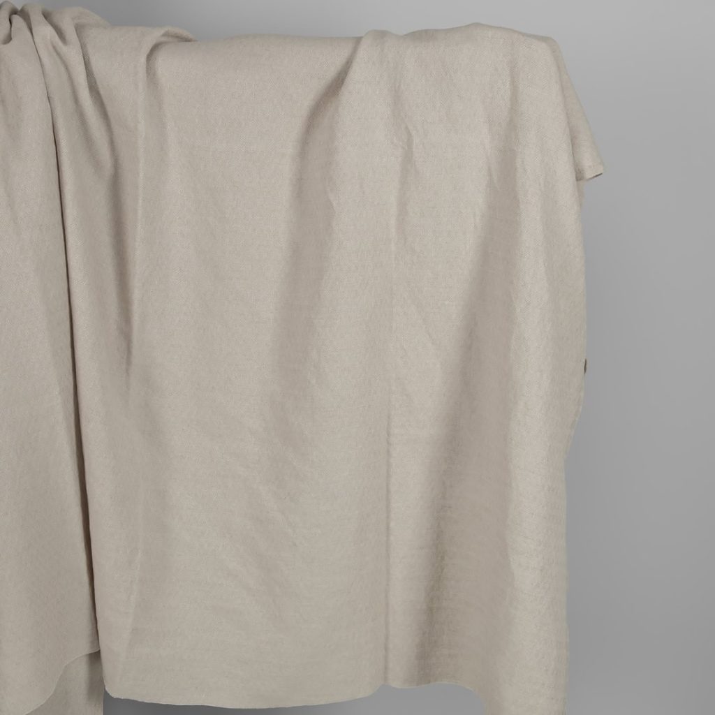 Washed linen cotton sand colour herringbone pattern