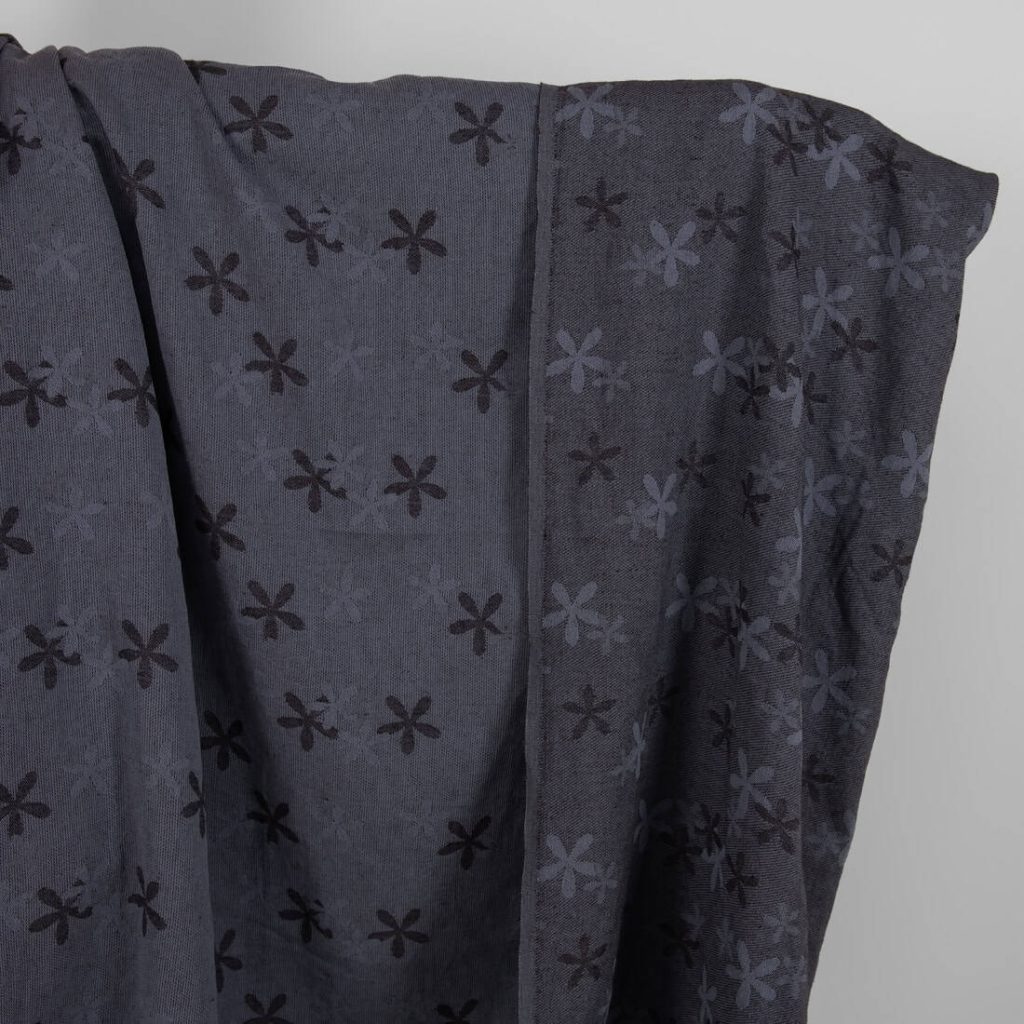 Washed linen cotton fabric with blueish grey flowers product photo