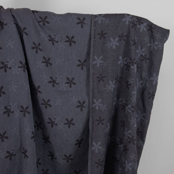 Washed linen cotton fabric with blueish grey flowers product photo