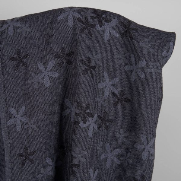 Washed linen cotton fabric with blueish grey flowers