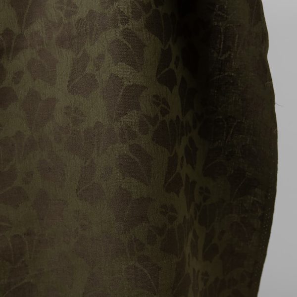 Green linen blend jacquard fabric edge