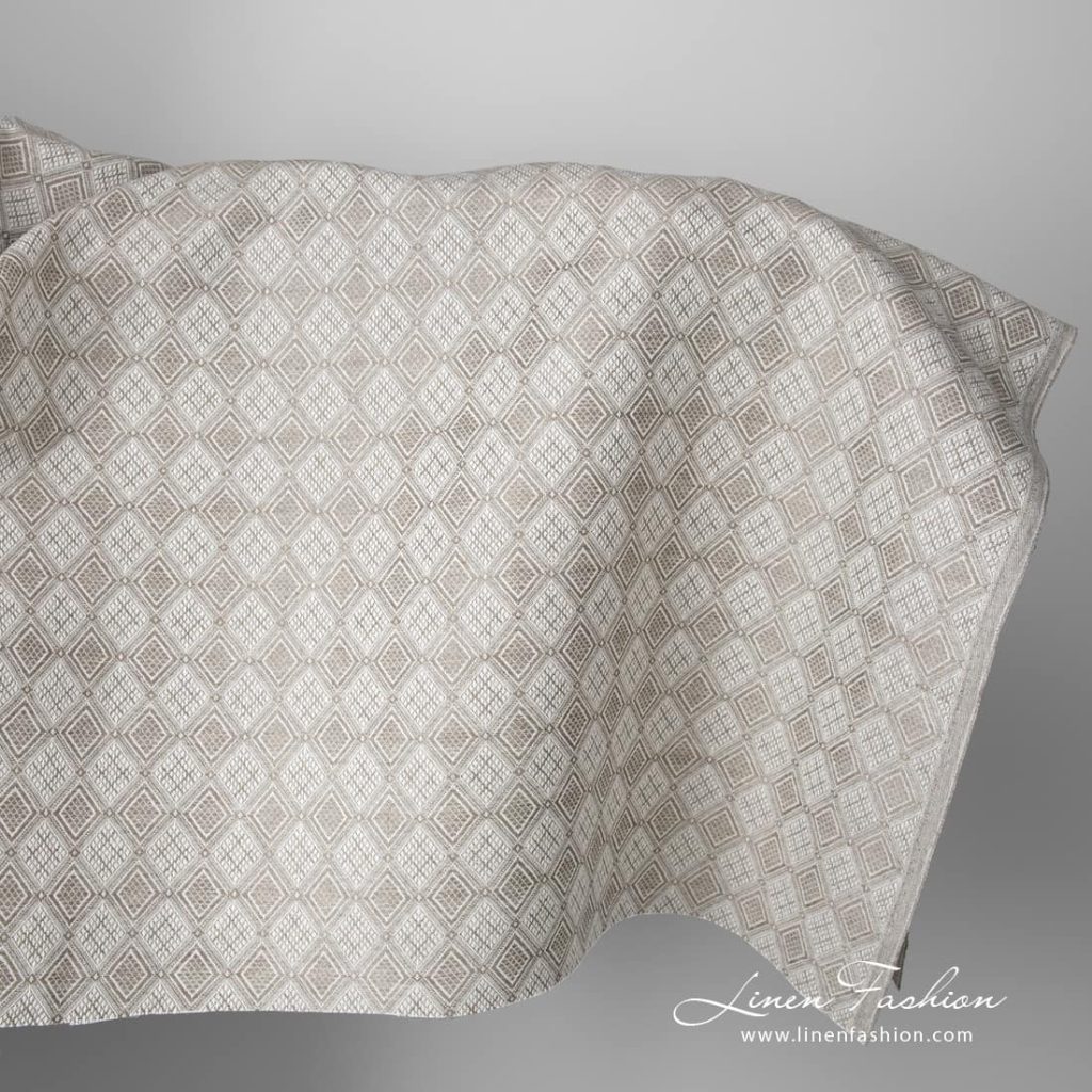 Linen cotton fabric sand colour rhombus pattern