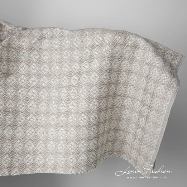 Linen cotton fabric sand colour rhombus pattern