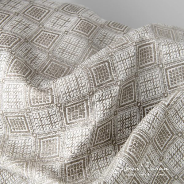Linen cotton fabric sand colour rhombus pattern product photo