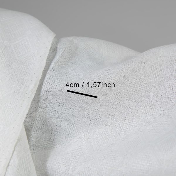 Linen cotton fabric optic white rhombus pattern with measurements