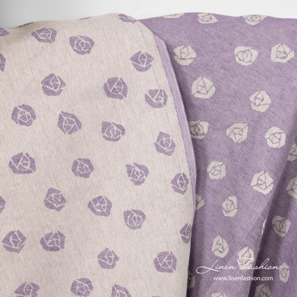 Violet linen cotton fabric, double - sided