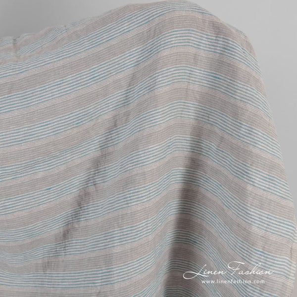 Grey blue linen fabric in stripes, washed