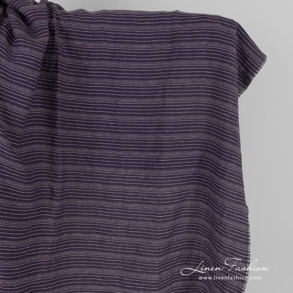 Dark blue linen fabric in stripes