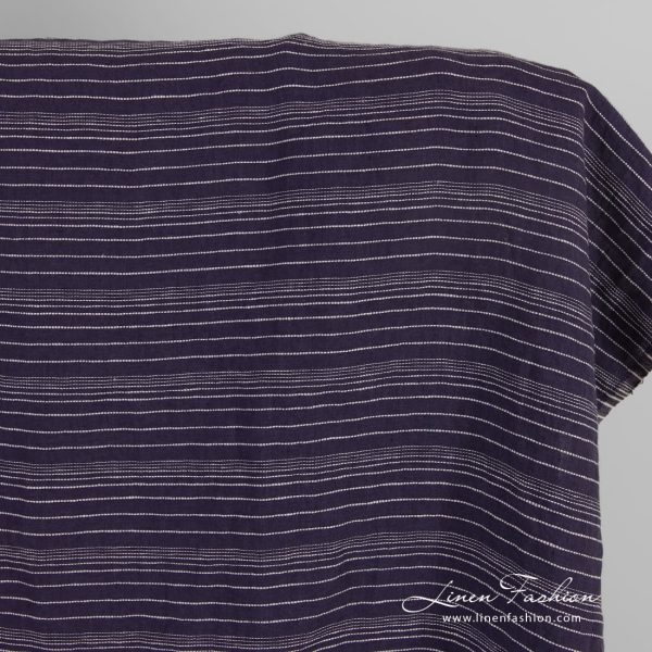 Dark blue linen fabric in stripes, washed