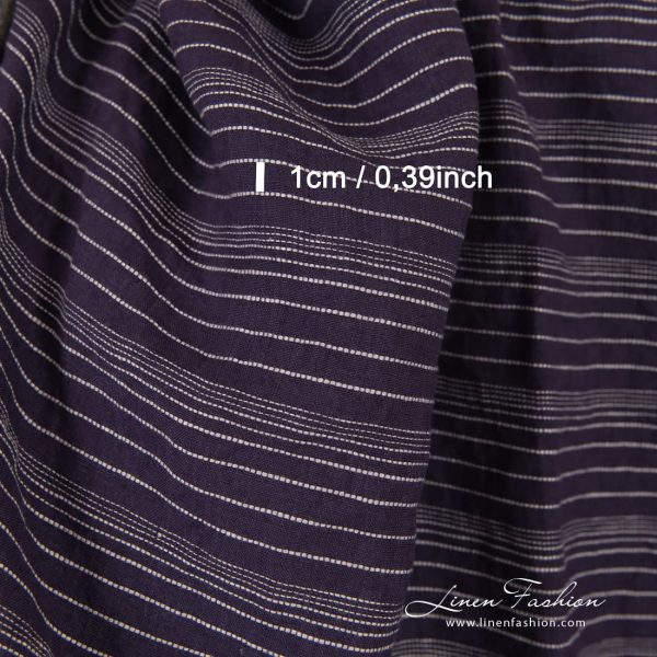 Dark blue linen fabric in stripes, perfect for home textile and clothes