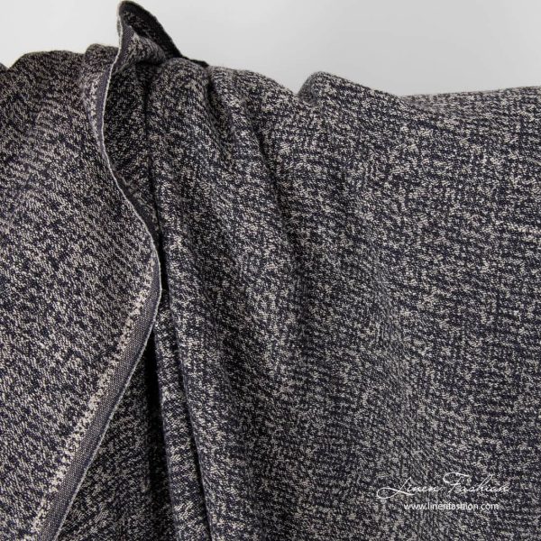 Washed linen cotton jacquard fabric in black and natural mix