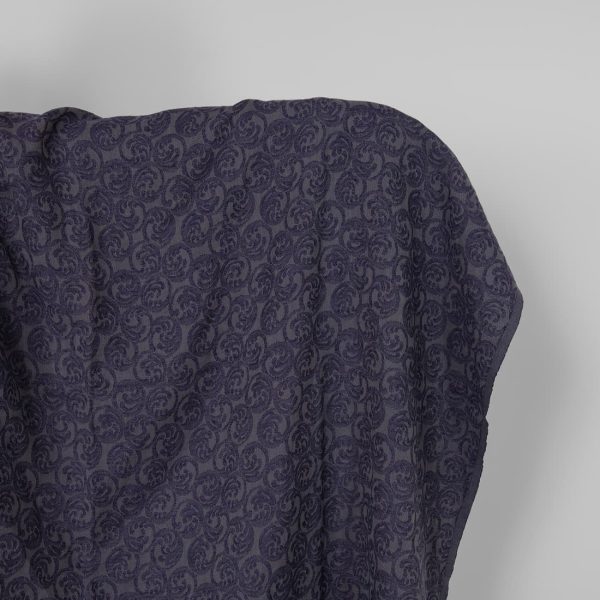 Washed linen cotton fabric grey and cobalt blue jacquard