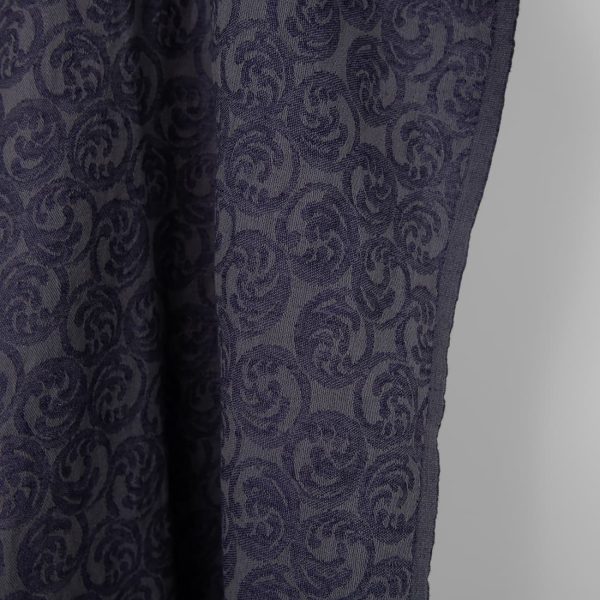 Washed linen cotton fabric grey and cobalt blue jacquard, fabric edge
