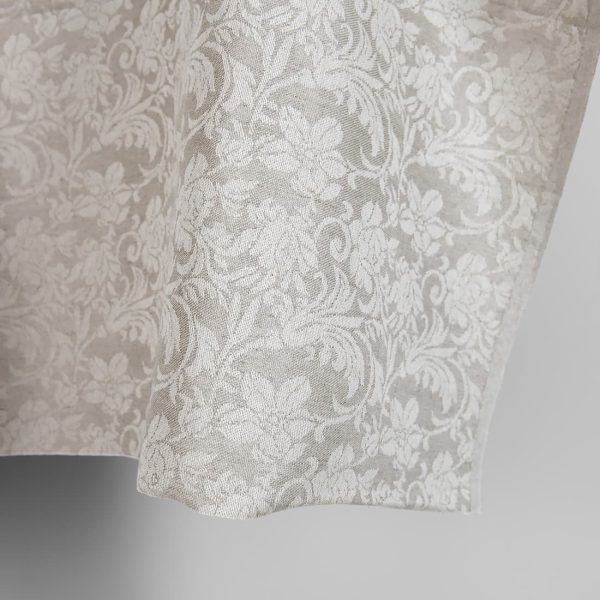 Undyed linen and white cotton fabric with flowers edge