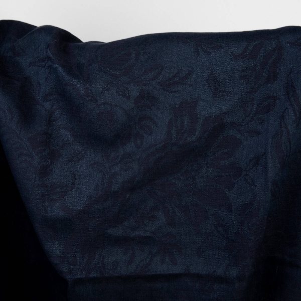 Black and blue linen cotton fabric, jacquard