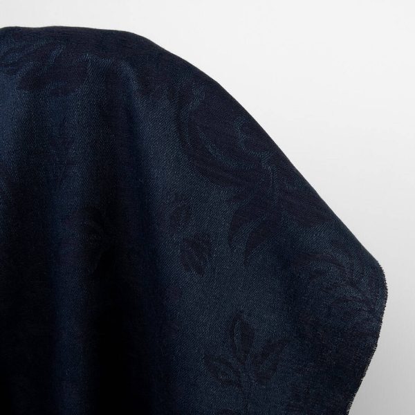 Black and blue linen cotton fabric, floral pattern