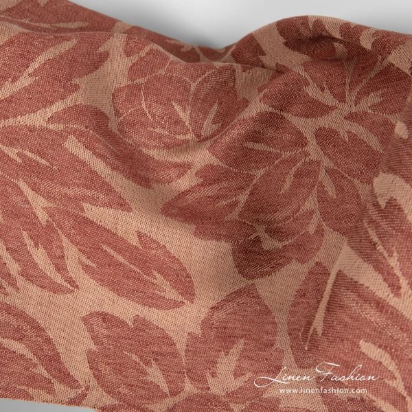 Brown linen cotton fabric jasquard