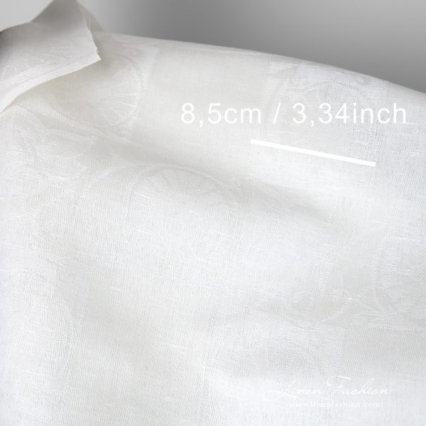 Linen cotton white jacquard fabric with flower motif