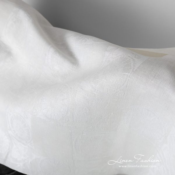 Linen cotton optical white jacquard fabric with flower motif