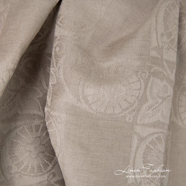 Linen cotton brownish jacquard fabric in checks