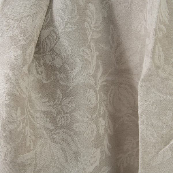 Linen cotton jacquard fabric beige with flowers close up pattern
