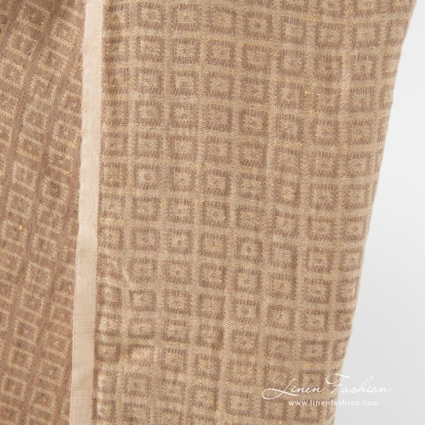 Jacquard linen fabric in light brown.