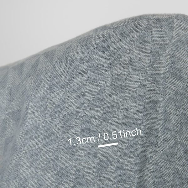 Washed linen fabric grey jacquard triangle pattern, with measurements