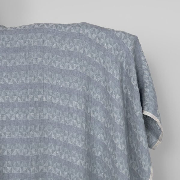 Washed linen fabric grey violet jacquard triangle pattern