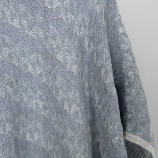 Washed linen fabric grey violet jacquard triangle pattern, 100% linen