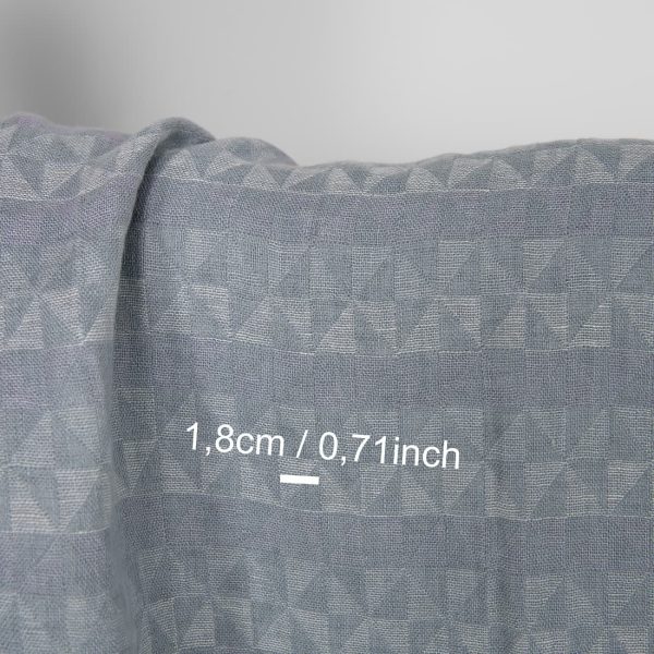 Washed linen fabric grey violet jacquard triangle pattern, with measurements