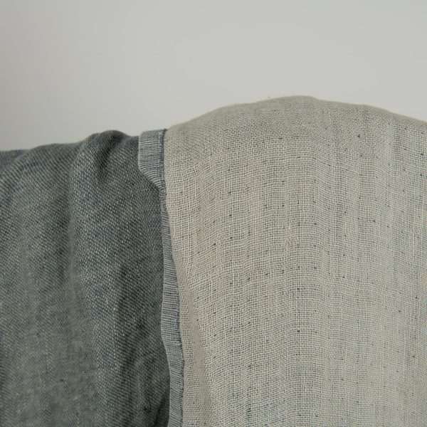 Washed linen fabric greyish blue colour double-sided detail photo