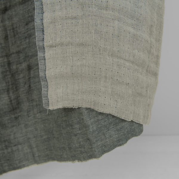 Washed linen fabric greyish blue colour double-sided close edge view